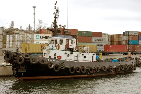 Odessa Ukraine 2017 Industrie Container Frachtschiff Mit Arbeitskran Frachtcontainerschiff Dock — Stockfoto