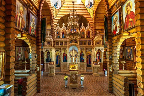 Odessa Ucrania Interior Pequeña Iglesia Cristiana Ortodoxa Madera Iconos Reliquias — Foto de Stock