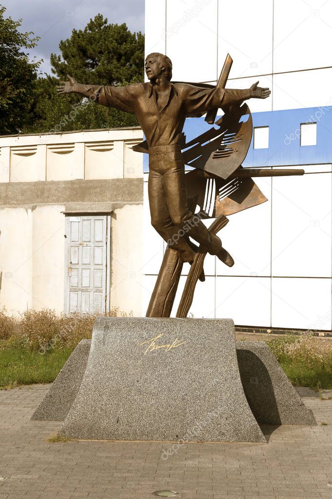 bronze monument to the famous Russian bard, poet, composer, actor, singer in Odessa on the French Boulevard near the Odessa film studio. The legendary singer of USSR Vladimir Semyonovich Vysotsky