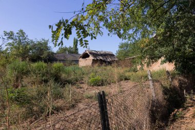 Eski sol harap çiftlik. Zamanla terk edilmiş bir evde yok. Terk edilmiş bir harabe evde kalıntıları. Thrash tasarımı için ne kadar depresif arka plan