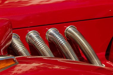 Odessa, Ukrayna 16 Ağustos 2017: Araçların benzersiz modelleri benzersiz, efsanevi vintage retro otomobil oto toplayıcıları sergisinde geleneksel sergi gösterilir. Retro Vintage Otomobil Fuarı