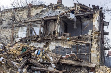 Odessa, Ukrayna - 20 Aralık 2014: deprem ve yıkıcı sömürü kentsel yapılar 20 Aralık 2014 Odessa, Ukrayna tarafından yok eski tarihi evleri kalıntıları.