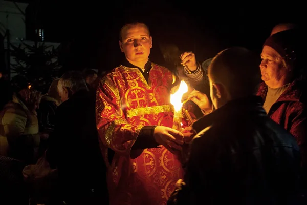 Odessa April Pilgrimer Kom Trogen Församlingsborna Den Heliga Elden Ritualen — Stockfoto