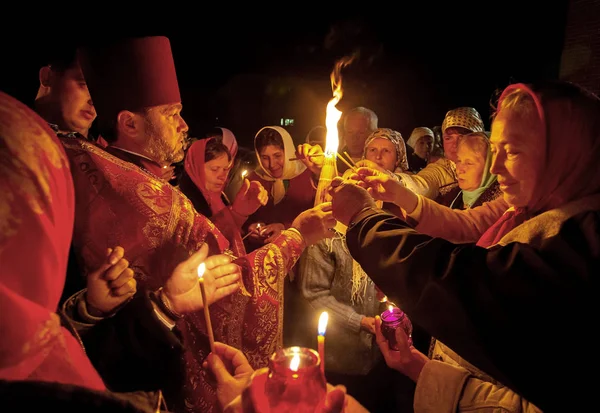 Odessa Abril Peregrinos Trouxeram Fiéis Paroquianos Ritual Fogo Sagrado Santo — Fotografia de Stock