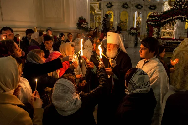 Odessa Ukraine Avril 2015 Pâques Paroissiens Église Orthodoxe Feu Sacré — Photo