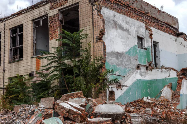 Landscape Ruins Old Industrial Factory Buildings Interior Abandoned Factory Rubble — Stock Photo, Image