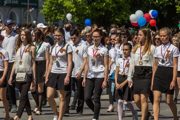 Novorossiysk Rusko Května 2018 Prvomájové Demonstrace Mír Práce Května Dětské — Stock fotografie