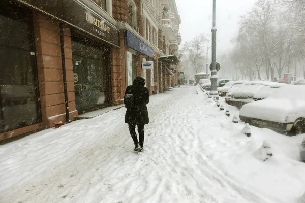 Одесса Украина Января 2018 Года Сильный Снегопад Циклон Улицах Городов — стоковое фото