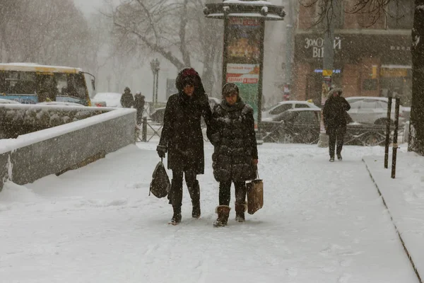Odessa Ukrajna Január 2018 Ban Erős Havazás Város Utcáin Téli — Stock Fotó