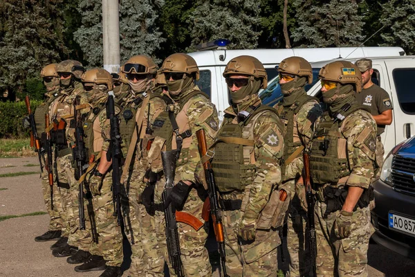 Odessa Ukraine Agosto 2018 Forças Especiais Polícia Ucraniana Nas Fileiras — Fotografia de Stock