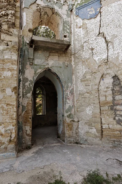 Intérieur Mystique Ruines Façade Bâtiment Abandonné Ruines Ancien Château Manoir — Photo