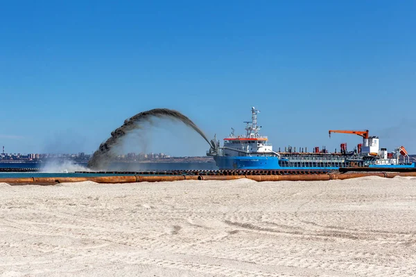 Одеса Україна Днопоглиблювальних Робіт Море Фарватер Панорамирование Узбережжя Пляж Щоб — стокове фото