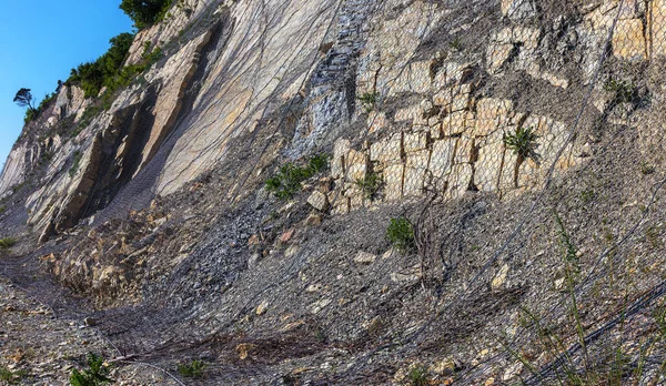 Protection Landslide Crushed Stone Gravel Stone Elements Landscape Design Metal — Stock Photo, Image