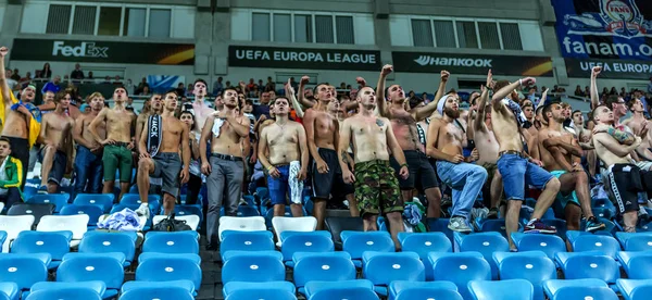 Odessa Ukraine Setembro 2016 Adeptos Ativos Tribuno Futebol — Fotografia de Stock