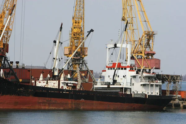 Odessa Ucraina Circa 2008 Nave Carico Container Industriale Con Gru — Foto Stock