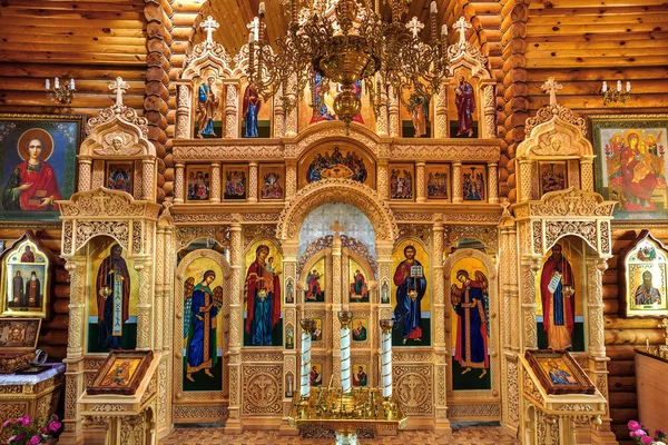 Odessa Ukraina Interiör Liten Ortodoxa Kristna Träkyrka Ikoner Heliga Reliker — Stockfoto