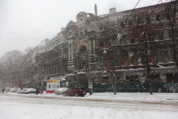 Odessa Ukraine January 2018 Strong Snowfall Cyclone City Streets Winter — Stock Photo, Image
