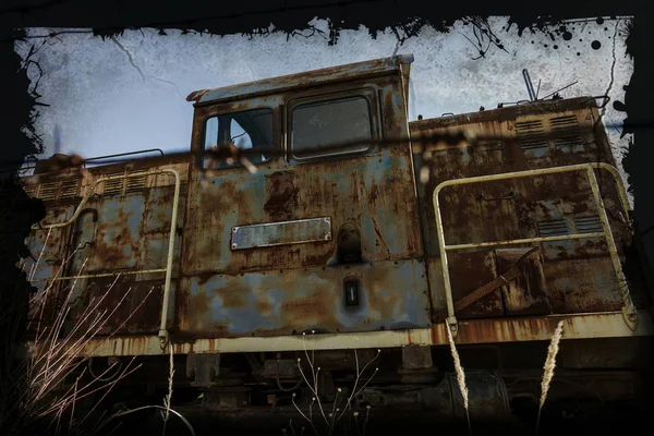 Vecchia Locomotiva Arrugginita Lanciata Nella Zona Esclusione Chernobyl Zona Alta — Foto Stock