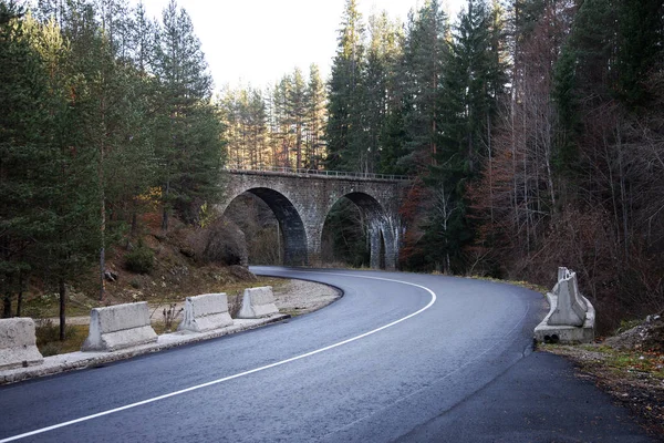 Carretera Las Montañas Bosque Montaña Una Hermosa Carretera Asfalto Pasa —  Fotos de Stock