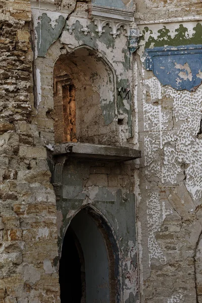 Mystické Interiér Ruiny Fasády Opuštěných Zničil Budovu Starého Hradu Zámku — Stock fotografie