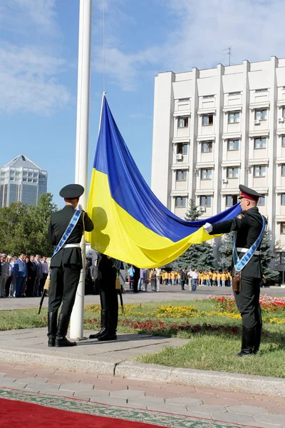 Oděsa Ukrajina Srpna 2011 Tradiční Slavnostní Ceremonie Zvyšování Státní Vlajka — Stock fotografie