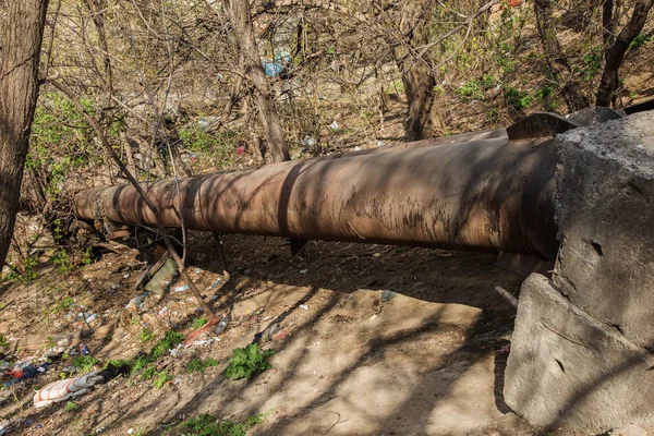 Old Worn City Heating Main Broken Broken Thermal Insulation City — Stock Photo, Image