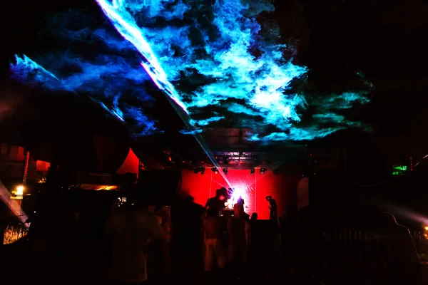 Espectáculo Luces Espectáculo Láser Discoteca Fiestas Utilizan Música Bailando Sonido — Foto de Stock
