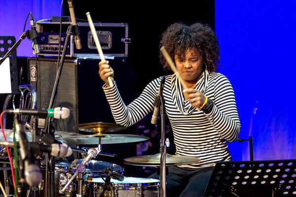 ODESSA, UKRAINE -June 8, 2013: Traditional international music jazz festival Jazzfest "Master Jam". Artists on stage lot all jazz instruments. Festive atmosphere of jazz competition and companionship