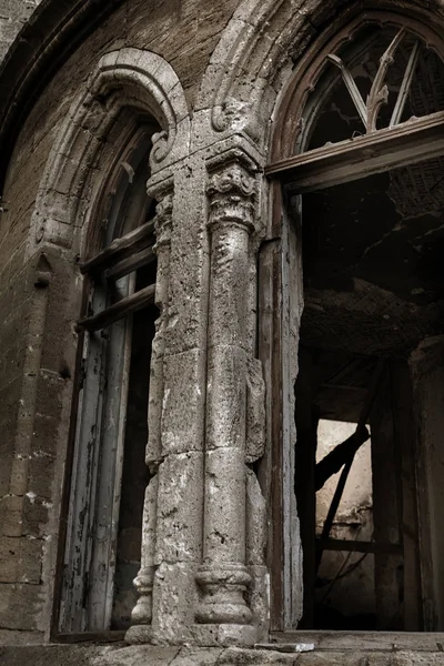 Interior Místico Ruínas Fachada Edifício Arruinado Abandonado Castelo Antigo Mansão — Fotografia de Stock