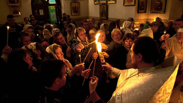 Odessa April Pilgrimer Kom Trogen Församlingsborna Den Heliga Elden Ritualen — Stockfoto