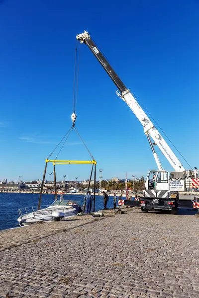 Varna Bulgaria Noviembre 2015 Lanzamiento Del Yate Privado Del Agua — Foto de Stock