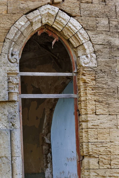 Interior Místico Ruínas Fachada Edifício Arruinado Abandonado Castelo Antigo Mansão — Fotografia de Stock