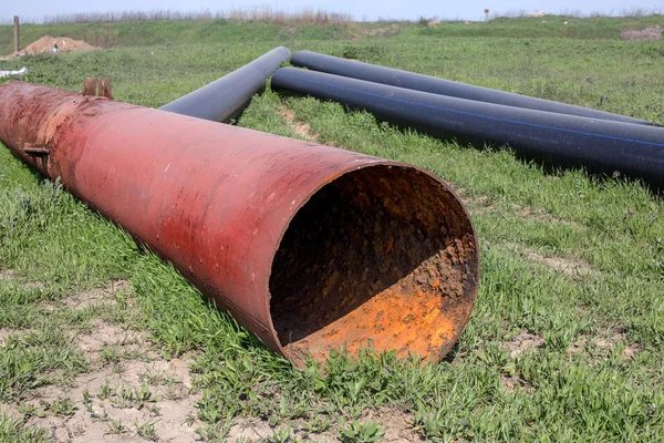 Fragmentos Viejas Tuberías Agua Grandes Después Muchos Años Operación Tubo —  Fotos de Stock