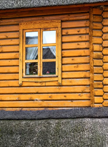 Detail Beams Wall Log Home Built Old Technology Wooden Window — Stock Photo, Image