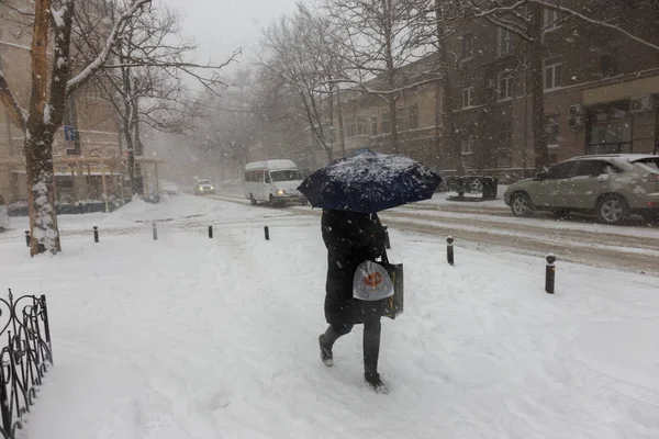 Odessa Ukrajna Január 2018 Ban Erős Havazás Város Utcáin Téli — Stock Fotó