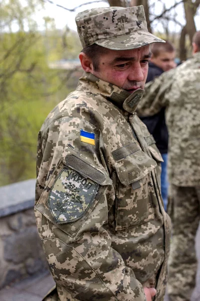 Zhitomir Ukraine April 2015 Chevron Form Ukrainian Soldier Words Ukrop — Stock Photo, Image