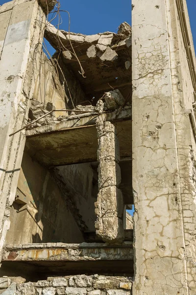 Abandoned Destroyed Explosion Bombing Shelling Destroyed Building Holes Shells Traces — Stock Photo, Image