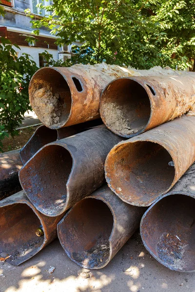 Fragment Gamla Stora Vattenledningar Efter Många Års Drift Förstördes Förstörda — Stockfoto