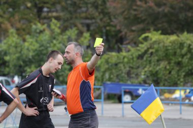 Odessa, Ukrayna - 29 Eylül 2018: Final Oyunları Şampiyonası Ukrayna'nın en güçlü takımları Rugby-7. Rugby topu alan üzerinde. Rugby topu için ağır mücadele sahip. Takım sporcular oyuncular sahada