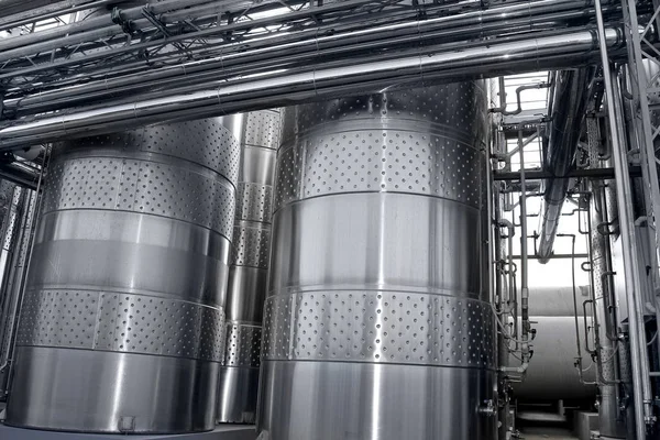 Grote Aluminium Drums Tanks Pijpleidingen Moderne Fabriek Voor Productie Van — Stockfoto