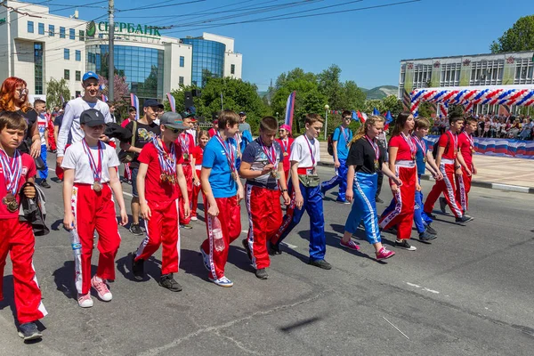 Novorossiysk Rusko Května 2018 Prvomájové Demonstrace Mír Práce Května Lidé — Stock fotografie