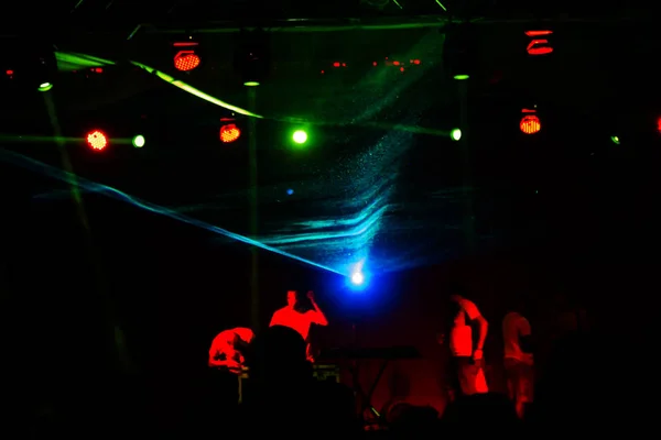 Espectáculo Luces Espectáculo Láser Discoteca Fiestas Utilizan Música Bailando Sonido — Foto de Stock