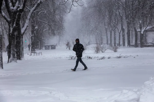 Odessa Ukrajna Január 2018 Ban Erős Havazás Város Utcáin Téli — Stock Fotó