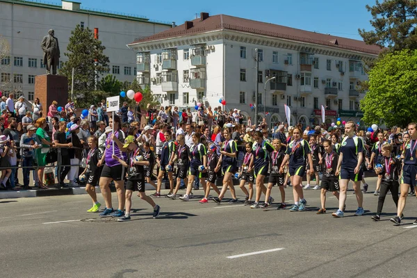 Novorossiysk Rusko Května 2018 Prvomájové Demonstrace Mír Práce Května Lidé — Stock fotografie