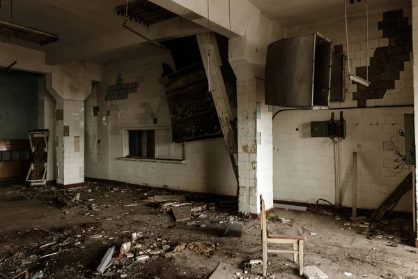 Interior Edifício Administrativo Residencial Ruínas Abandonado Após Incêndio Ruína Ruínas — Fotografia de Stock