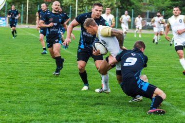 Krasnodar, Rusya Federasyonu - 11,2018 olabilir: Rus Rugby Şampiyonası Erkekler arasında: Kuban (Krasnodar) - beyaz ve Yenisey-Stm - (Krasnoyarsk). Yorucu spor oyunu dramatik oyun anları