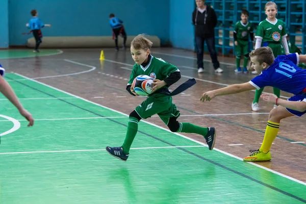 Odessa Ukraine Febr 2018 Crianças Jogam Rugby Durante Jogos Derby — Fotografia de Stock