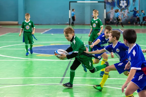 Odessa Ukraine Febr 2018 Crianças Jogam Rugby Durante Jogos Derby — Fotografia de Stock