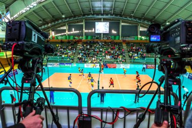 Odessa, Ukrayna - 15 Eylül 2016: Bayanlar Voleybol Avrupa şampiyonasında. Ukrayna ve Ulusal Kadın İspanya Milli takım oyunu. İspanya kırmızı. 2: 3