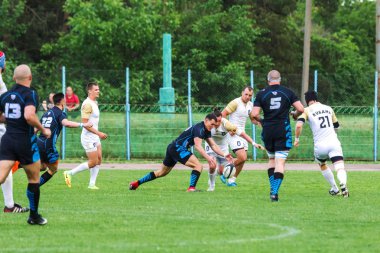 Krasnodar, Rusya Federasyonu - 11,2018 olabilir: Rus Rugby Şampiyonası Erkekler arasında: Kuban (Krasnodar) - beyaz ve Yenisey-Stm - (Krasnoyarsk). Yorucu spor oyunu dramatik oyun anları